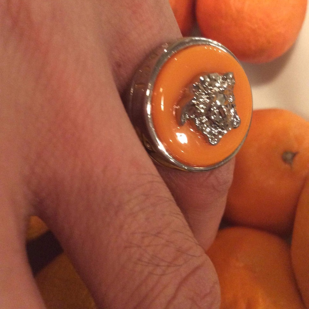Versace silver/orange enamel ring